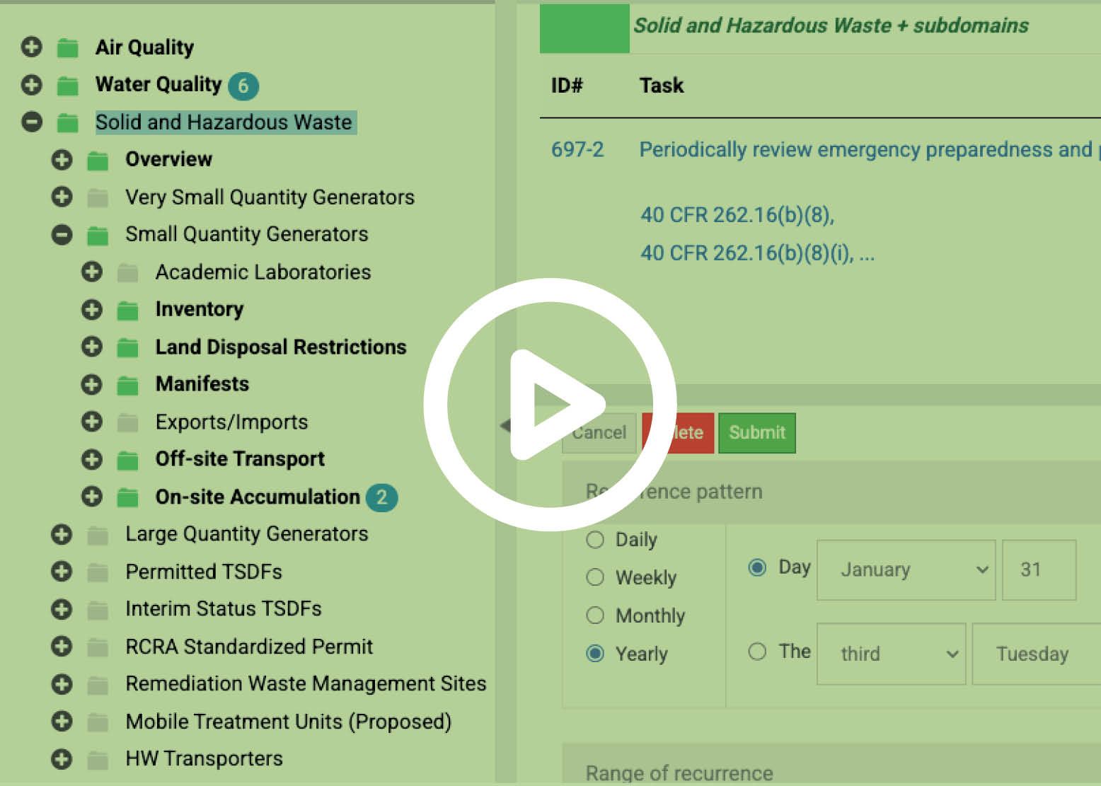 EHS Compliance Planning Product Tour
